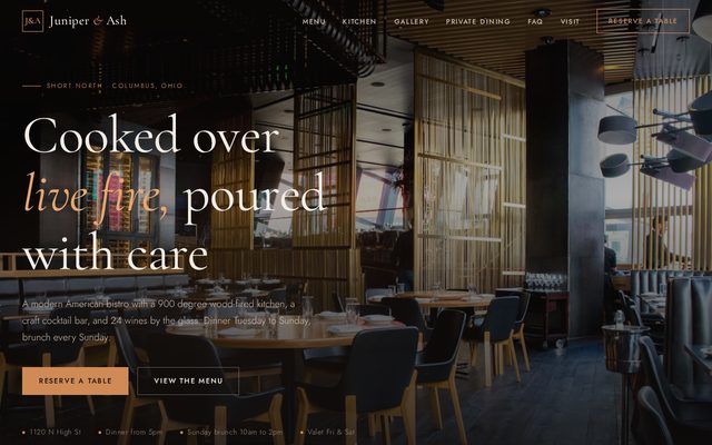 Juniper and Ash restaurant website preview